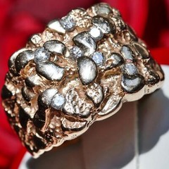 14k yellow gold ring 0.40ct diamond nugget size 9 vintage handmade 14.2gr N3003A