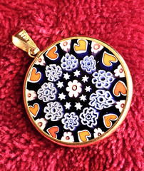 Beautiful Vintage 14K Gold and Murano Floral Millefiori Glass Pendant 24mm 3.2 g