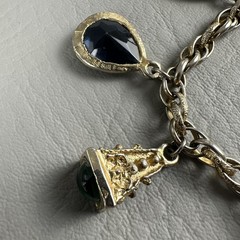 Vintage Charm Bracelet Gold Tone Glass Charms South Africa Coin 6.5″