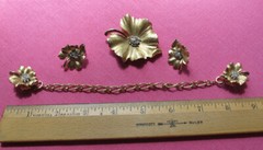 Crown Trifari Alfred Philippe Bug Pin+Clip+Sweater guard Brushed Gold set FREE H