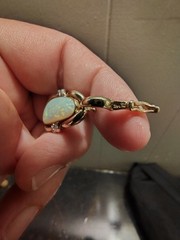 antique jewelry 14k gold white opal pendant with diamond inlay nice size