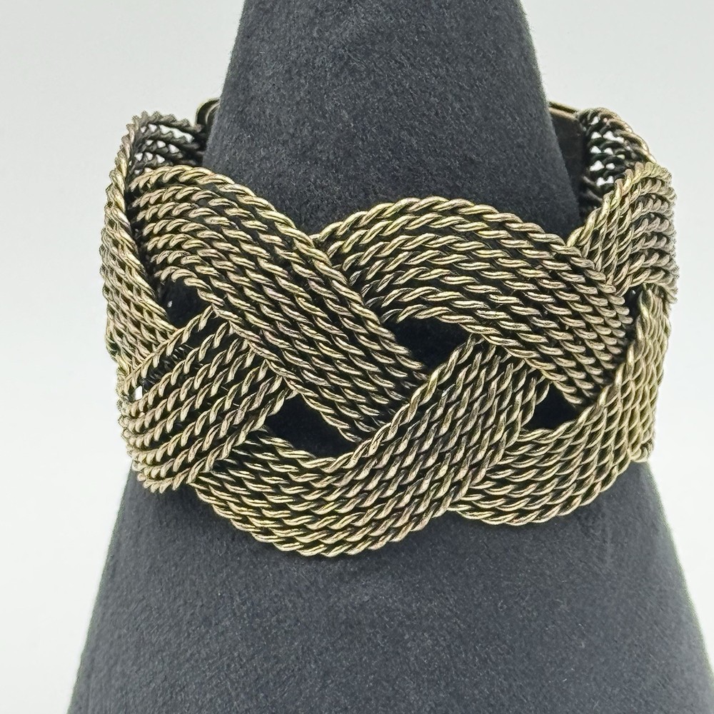Vintage Brass Braided Mesh Wide Cuff Bracelet Boho Statement Open Bangle