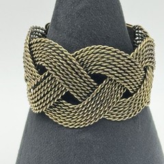 Vintage Brass Braided Mesh Wide Cuff Bracelet Boho Statement Open Bangle