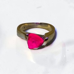 UTC Trillion Cut Lab Red Ruby Stone 18K Gold Plated 925 Sterling Silver Ring 9.5