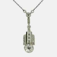 Art Deco Style Round Lab Created Diamond Engagement 14K White Gold FN Pendant