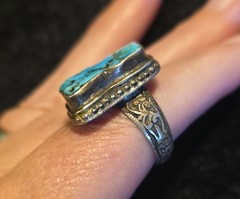 Vintage Navajo Silver Turquoise Ring, Native American Jewelry, used Size 8