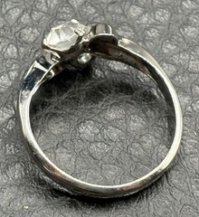 Vargas 18K HGE White Gold Plated Two Rhinestone Bypass Ring Vintage Sz 8
