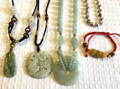 5pc LOT~ASIAN inspired JADE, Gemstone,etc~ Pendant NECKLACES & 1 BRACELET