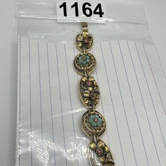 Vintage ART Arthur Pepper Gold Tone Bracelet Filigree Rhinestones Flowers Signed