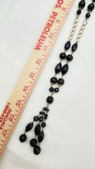 VTG Black Beaded Long Strand with Tassel Necklace Earrings Set Retro Boho Chic