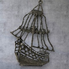 Vintage Sailing Ship Necklace Silver Tone Nautical Pendant 60s 70s