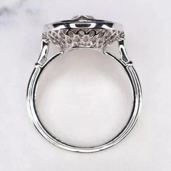 Art Deco Vintage Lab Created Diamond & Halo Sapphire Engagement 925 Silver Ring