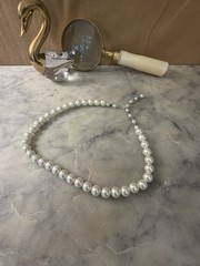 Vintage Single Strand Faux Pearl Choker Necklace Signed Japan