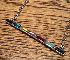 Vintage Gold Tone Multi Color Rhinestones Bar Paperclip Necklace & Bracelet