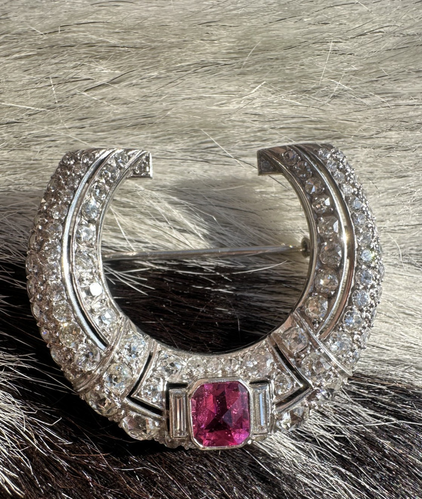 🩷 Was $12000 Art Deco Platinum 4.5ct Old Mine Diamond Pink Tourmaline Horseshoe