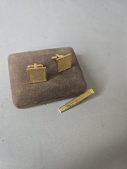 Vintage Mid-Century Modern Dante MCM Gold Tone Cufflinks & Tie Bar Clip