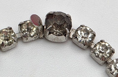 Silver Tone Rhinestone Tennis Choker 15in Box Clasp Square Set Vintage
