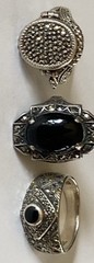 Vintage Sterling Silver 925 Marcasite Onyx Ring Lot ~ Compartment Ring ~ Deco ~