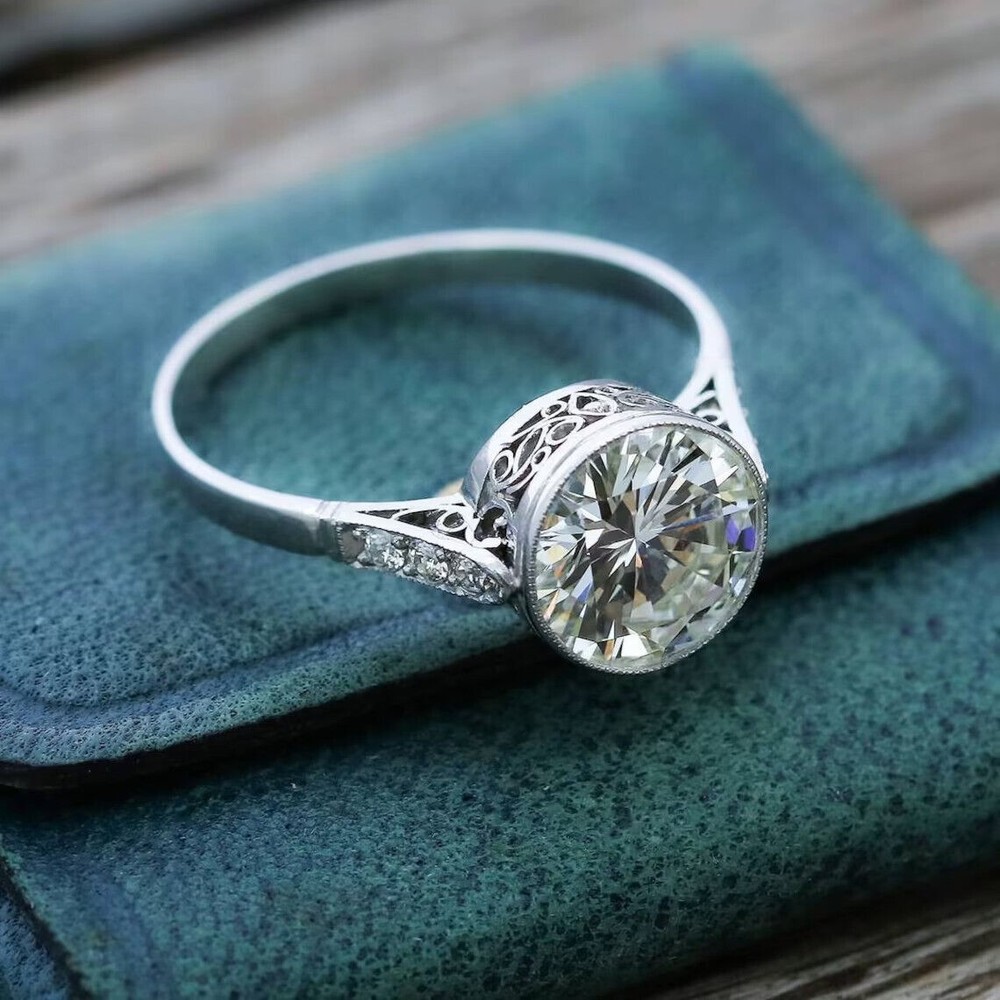 4 CT White Round Cut CZ Art Deco Antique Engagement Ring In 925 Sterling Silver
