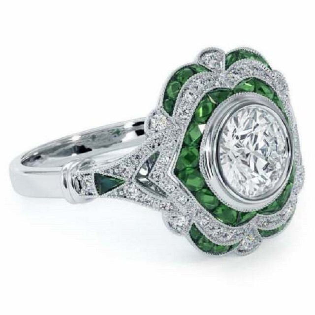 2.85Ct Art Deco Style Lab Created Diamond Engagement 14K White Gold Finish Ring