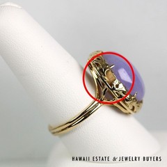 Ming’s Hawaii Lavender Jade Cabochon 14K Yellow Gold Ring Size 9