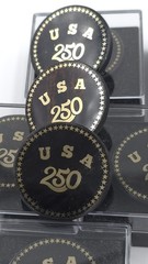 USA 250th Anniversary Obsidian Stone Commemorative Pin Badge 1.2″Limited Edition