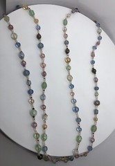 Vintage PASTEL PINK, BLUE, GREEN LUCITE FACETED BEAD NECKLACE Frosty 42″ Long