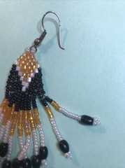 Vintage Black Orange and White Beaded Dangle Earrings