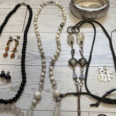 Vintage & Modern Asian Jewelry Lot Natural Mixed Gemstones Amethyst Pink Quartz