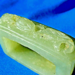 Original Art Deco Antique Old Green Gray Color JADE Sword Slide Guard Fitting