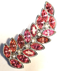 VINTAGE STUNNING PINK GLASS CLEAR CRYSTAL FLORAL PIN BROOCH