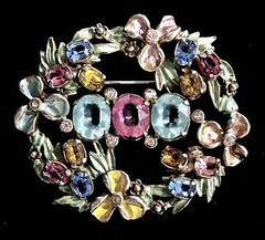 VTG CZECH Large Pastel RHINESTONE Enameled POT METAL BROOCH