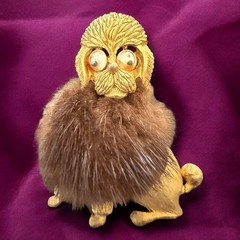 JJ Jonette Brooch Pin Dog Fur Mink Figural Googly Eyes Vintage Signed