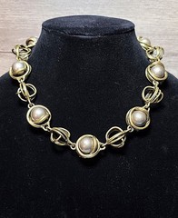 Vintage Chico’s Chunky Brutalist Pearl & Cage Collar Necklace