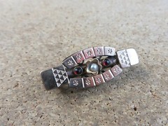 Antique Victorian Etched Yellow Gold Filled Red Garnet Seed Pearl Small Pin #306