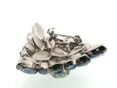 Vintage Baby Blue Moon‑Glow Brooch | Silver‑Tone Retro Mid‑Century
