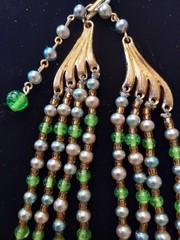 Vintage Four Strand Green/Blue-Gray Glass Beaded Necklace