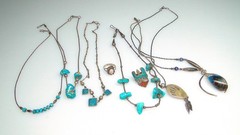 Vintage Native & Southwest Jewelry 8pc Necklace Lot Turquoise Sterling Rings