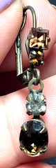 Vintage Smoky Green Rhinestone Pierced Dangle Earrings signed Sorrelli