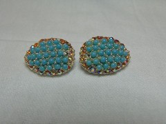 vtg set of faux Turquoise beads pinkish ab crystals silver plated scatter pins