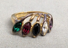 VTG Designer Lind 14K Gold Plate H.G.E. 5 Birthstones Ring Gemstones – Size 7