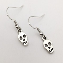Silver Tone Costume Dainty Skull Hook Dangle Earrings #24