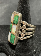 925 Sterling Silver Malachite & Mother Of Pearl Ring Size 8.5 16.1g