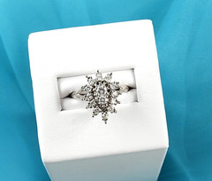 Vintage Ring Solid 14K White Gold Diamonds Engagement Starburst Jewelry Size 5