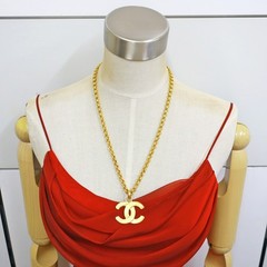 CHANEL Gold Plated CC Logos Charm Vintage Chain Necklace Pendant #1335c Rise-on