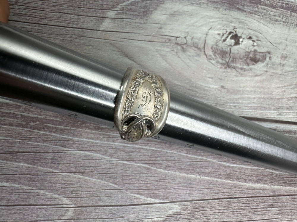Vintage Silverplate D Star Spoon Ring Size 11.75 #129