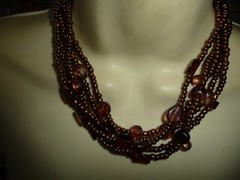 BROWN MURANO GLASS & COPPER TONE BEADS 5 STRANDS BIB NECKLACE #7/23A