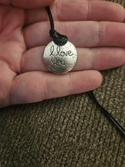 Vintage Retro I LOVE YOU Silver Etched Necklace Pendant With Nylon Chain RARE!🩶