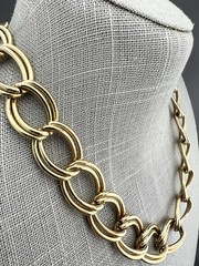 Vintage Erwin Pearl Necklace Large Double Link Chain Gold Tone Signed 17”