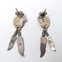VTG INDIAN NAVAJO WM 925 STERLING SILVER AMBER FEATHER DANGLE EARRINGS 2 1/2″